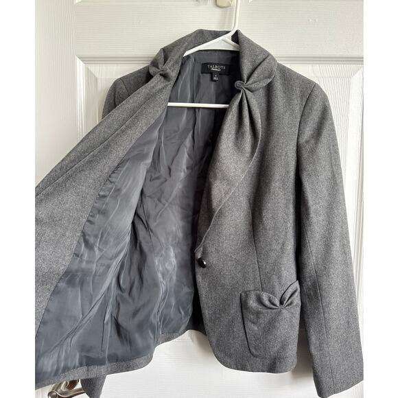 Talbots Kate Fit Wool Blazer Jacket grey pleated ruffel accents 4 - Picture 10 of 15